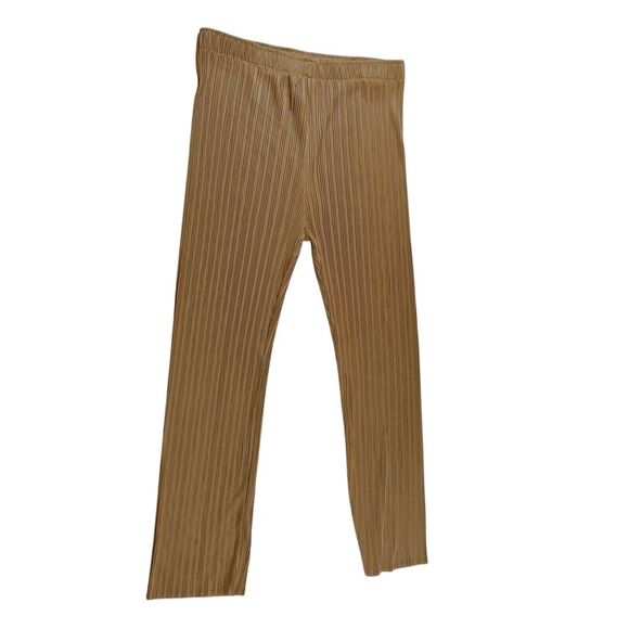 Elegant Pleated Straight Leg Pants in‎ Beige Ribbed Stretchy Trousers Size XL - Picture 1 of 8